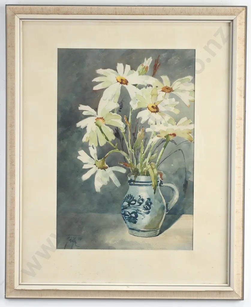 Artist Indecipherable - Still Life With Daisies, Watercolour Image 1++