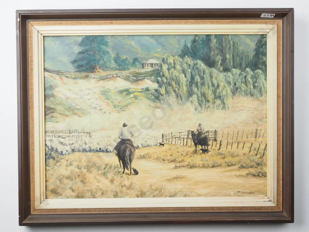 J R Allan - North Island Sheep Muster, Oil on Board Image 1++