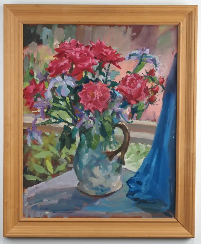 Attributed to Raymond Maddon - Still Life w Flowers, Oil on Board Image 1++