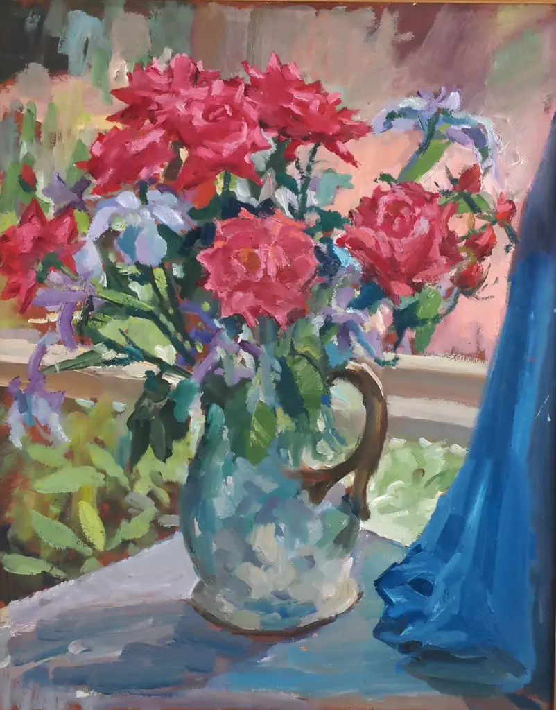 Attributed to Raymond Maddon - Still Life w Flowers, Oil on Board Image 1++