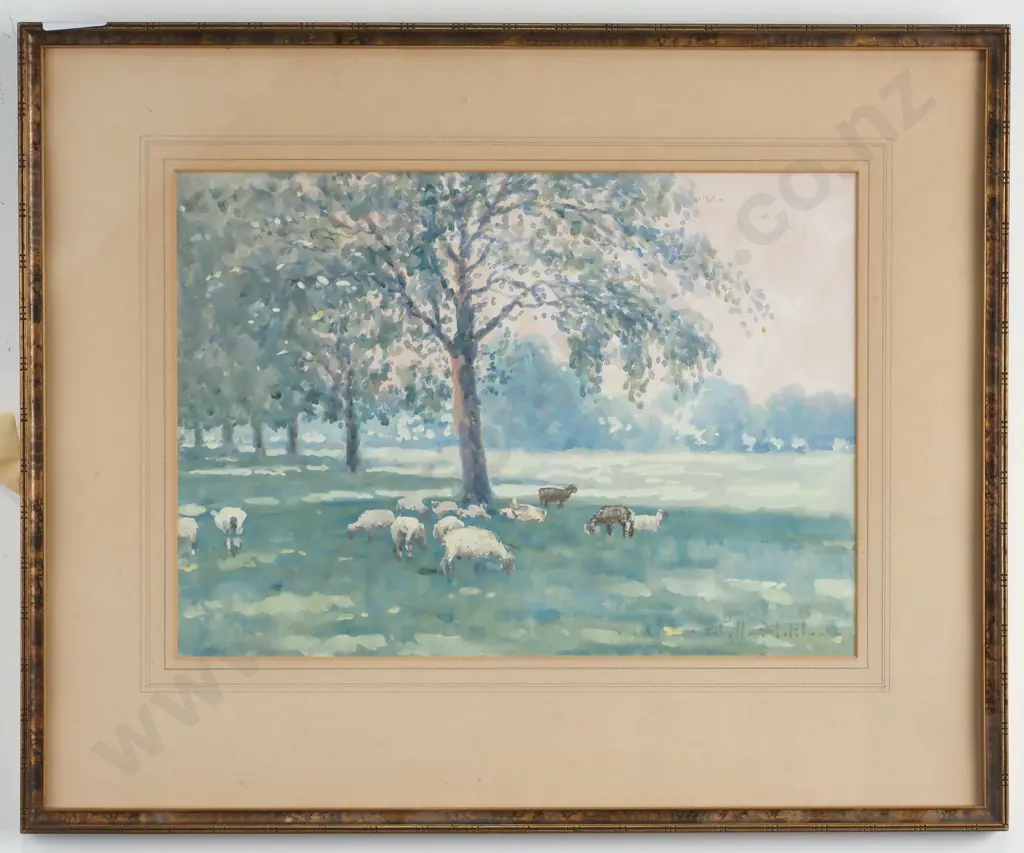 Blythe Fletcher - Pastoral Scene w Grazing Sheep, Watercolour & Gouache Image 1++