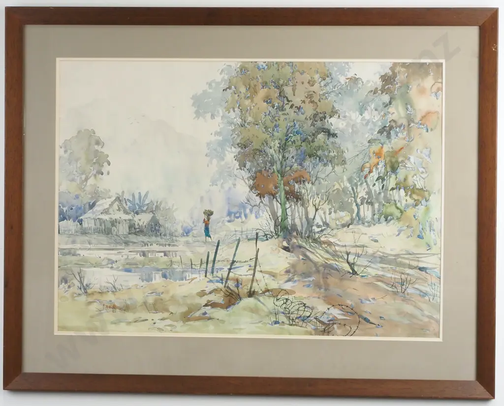 Mohammed Zain - Indonesian Village Scene, Watercolour Image 1++