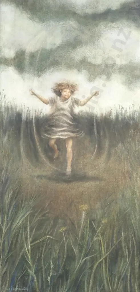 Jillene England - Rope Skipping in Field, Acrylic on Canvas Board, (2004) Image 1++
