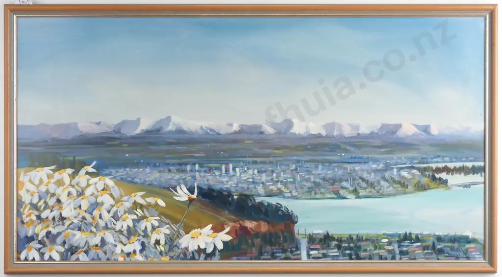'Christchurch & Canterbury Plains towards Southern Alps' - Oil on Board Image 1++
