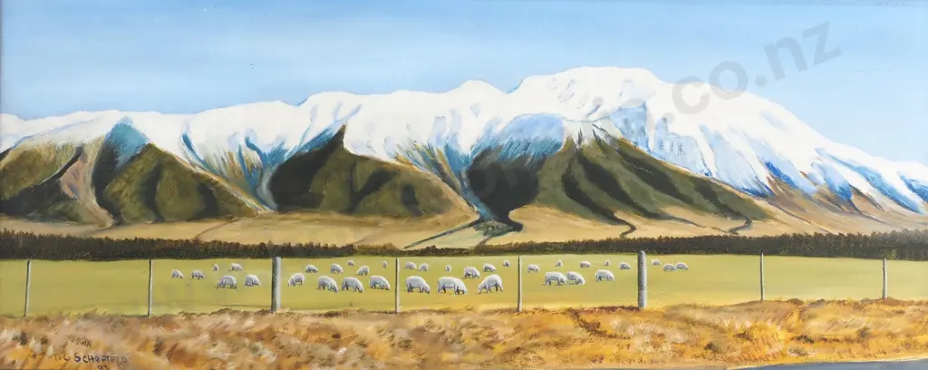 D G Schofield - Landscape w Sheep, Oil on Board Image 1++