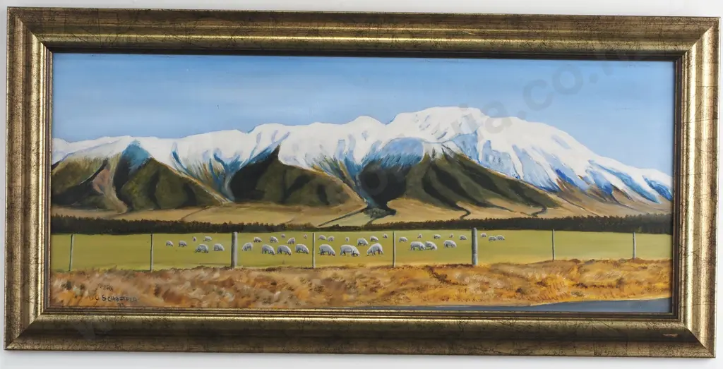 D G Schofield - Landscape w Sheep, Oil on Board Image 1++