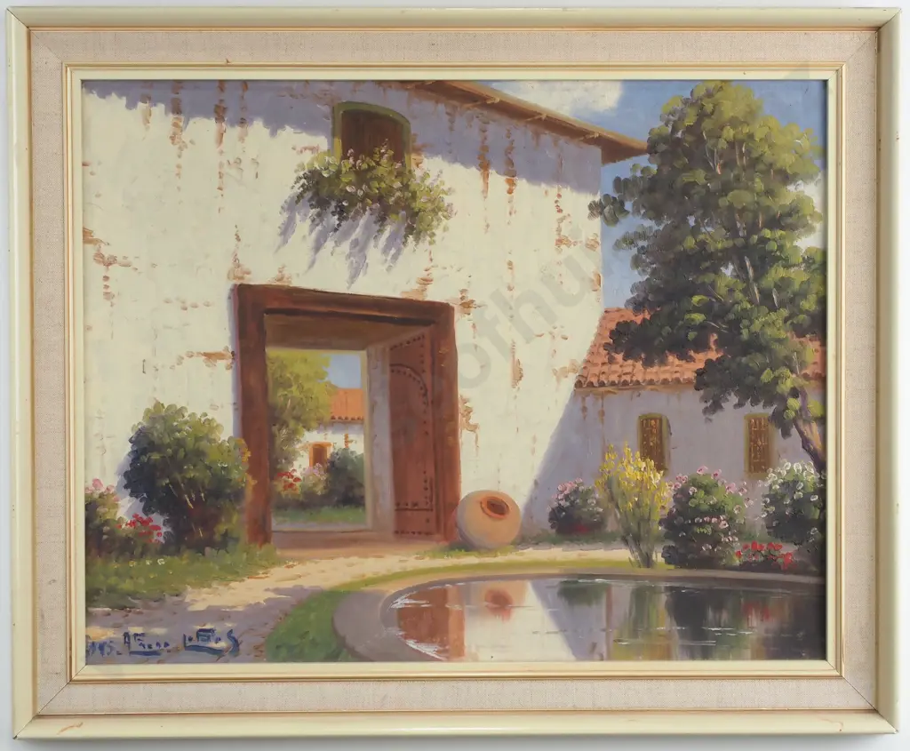 Alfredo Lobos - European Sun-drenched Courtyard, Oil Image 1++