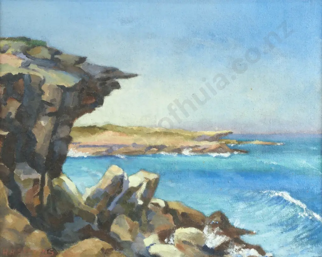 H R Stevens - 'Coastal Landscape', Oil on Board Image 1++