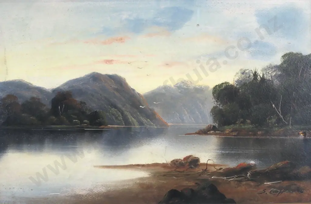 S Croft - Colonial River & Mountain Scene, Oil Image 1++