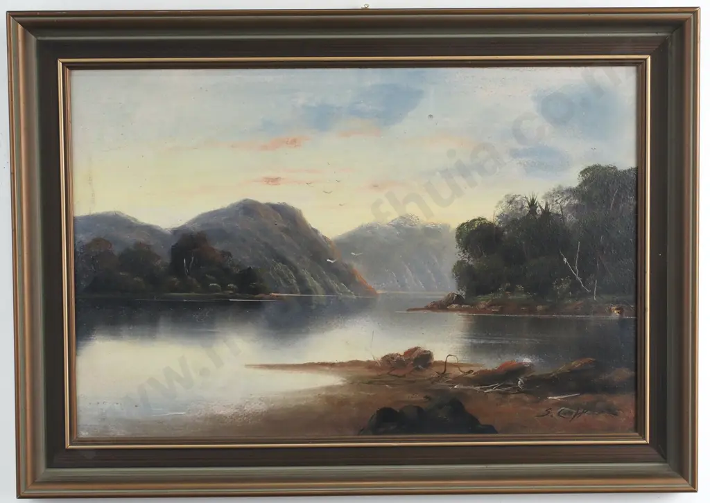 S Croft - Colonial River & Mountain Scene, Oil Image 1++