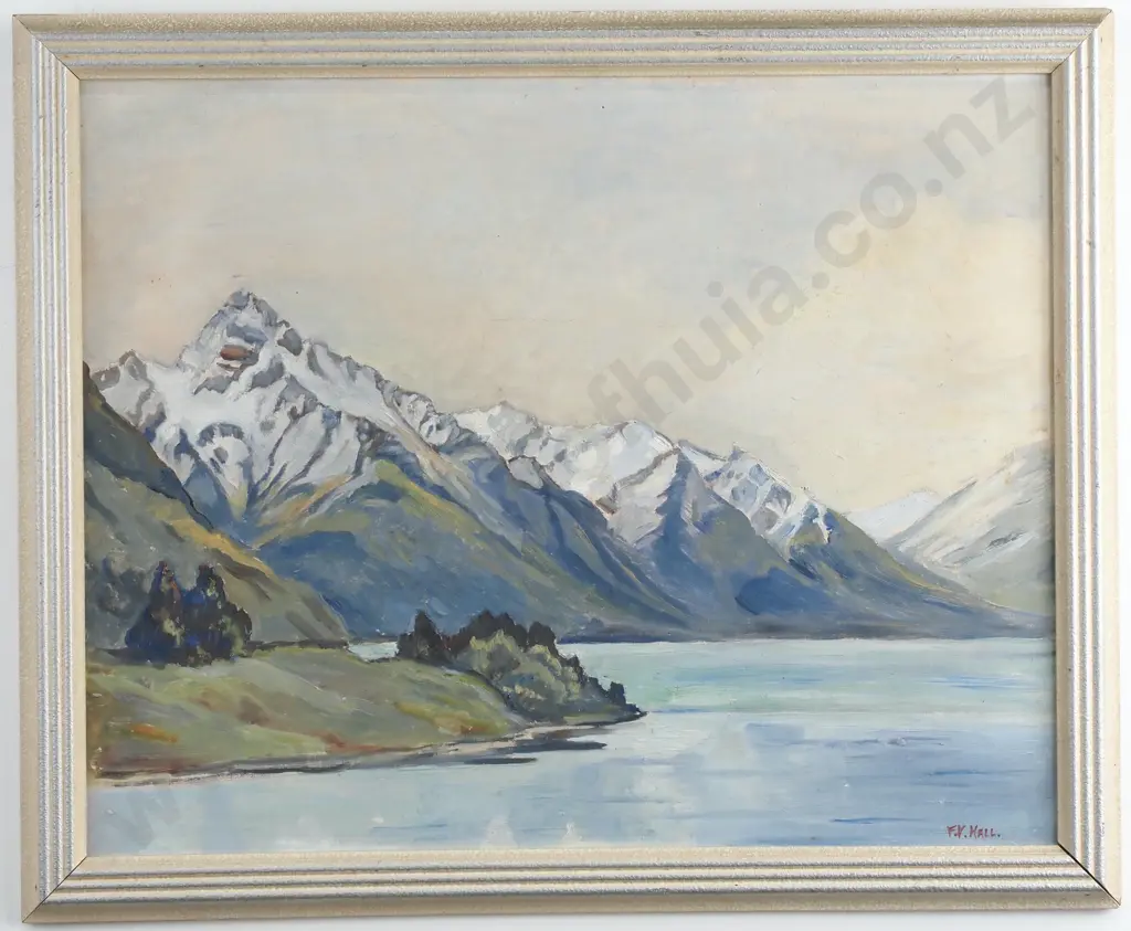 F.V. Hall - 'Walter Peak, Queenstown', Oil on Board. Image 1++