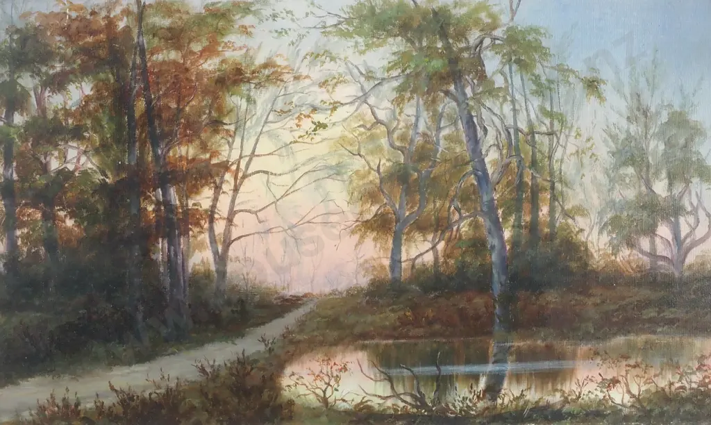 Unknown Artist, Landscape In Autumn, Oil. 230 x 385mm Image 1++