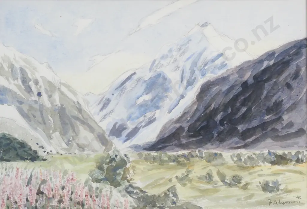 F. Adamson ' Alpine Landscape', Watercolour Image 1++