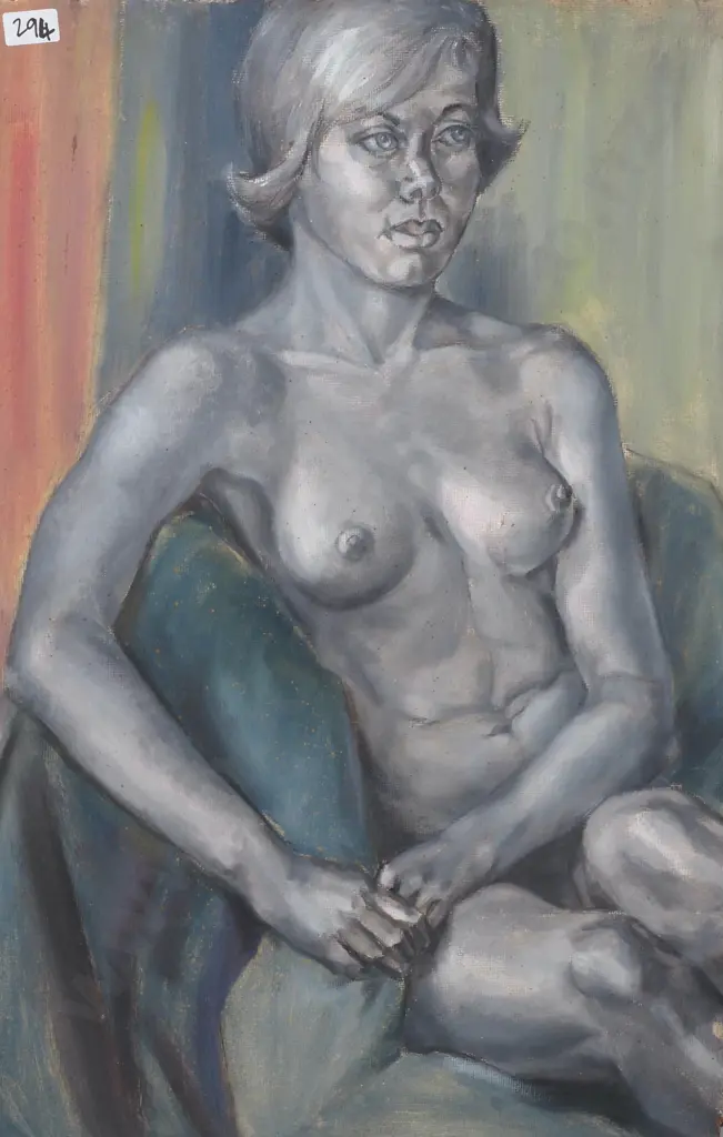 Barbara Blackmore - Fowler- Double Sided Seated Nude, Oil on Board Image 1++