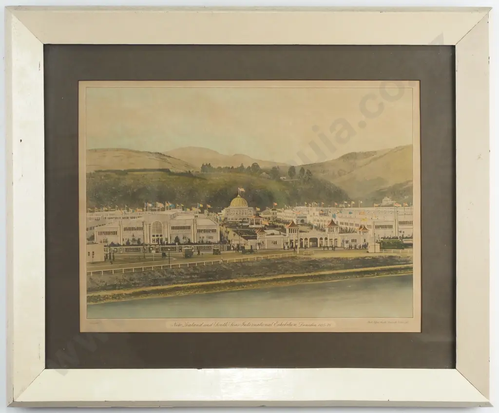 Antique NZ South Seas International Exhibition, Dunedin Coloured Print Image 1++