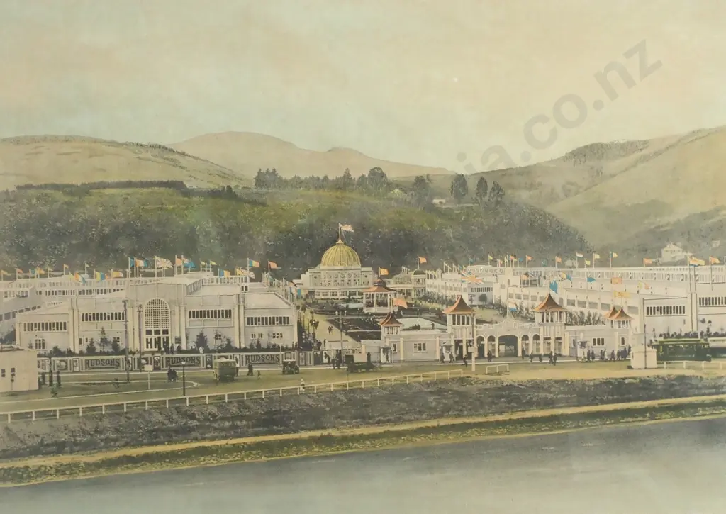 Antique NZ South Seas International Exhibition, Dunedin Coloured Print Image 1++