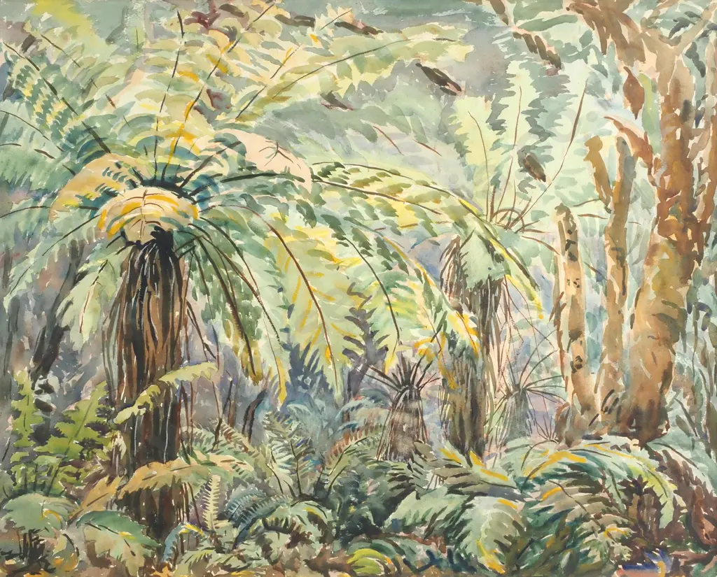Eana Jeans - (Unsigned) NZ Bush Scene w Walkway, Watercolour Image 1++