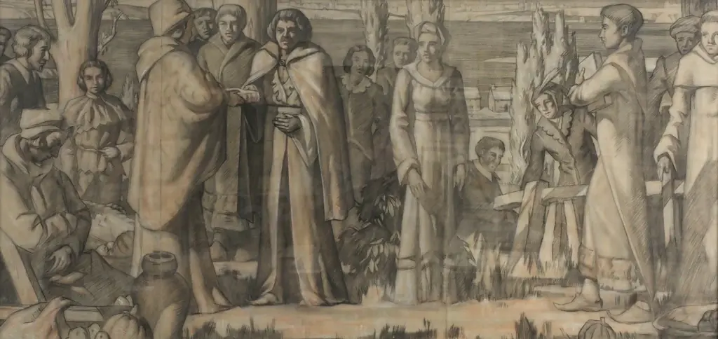 Attributed to Alan Lee (Verso ) - Historical Scene of a Gathering of Figures, Charcoal & Pencil (in Three Sections) Image 1++