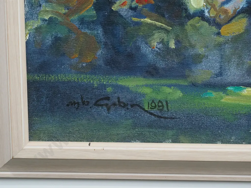 M B Gabin - Boy By River, Oil on Canvas, 1991 Image 1++