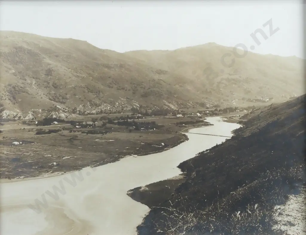 Antique Silver Gelatin Photo of Okain's Bay and Opara River- Circa 1915 Image 1++