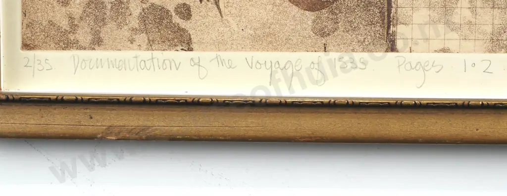 John Winch. Documentation of the Voyage of 1535 Pages 1 & 2. Etching. LE 7/35. (1982) Image 1++