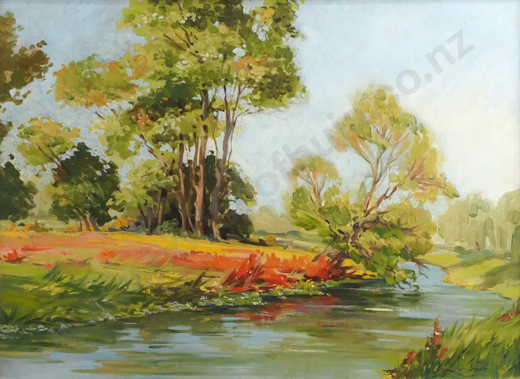 Cynthia Brightmore - "River Scene', Oil on Board, 1947 Image 1++