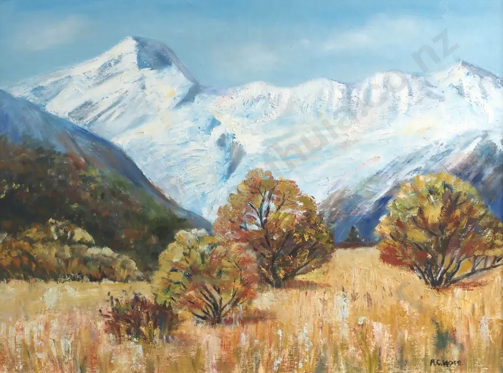 A.C.Hope- ' Alpine Backdrop', Oil on Board Image 1++