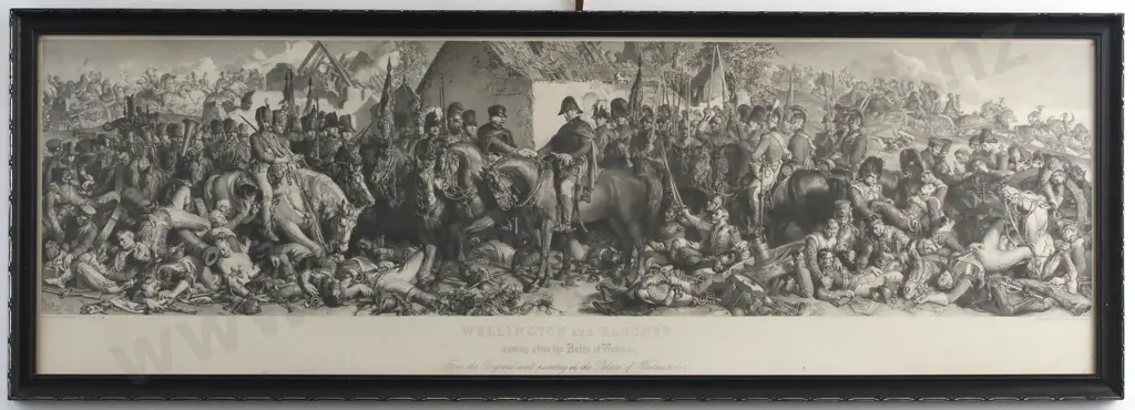 Wellington & Blucher meeting after the Battle of Waterloo - Engraving Image 1++