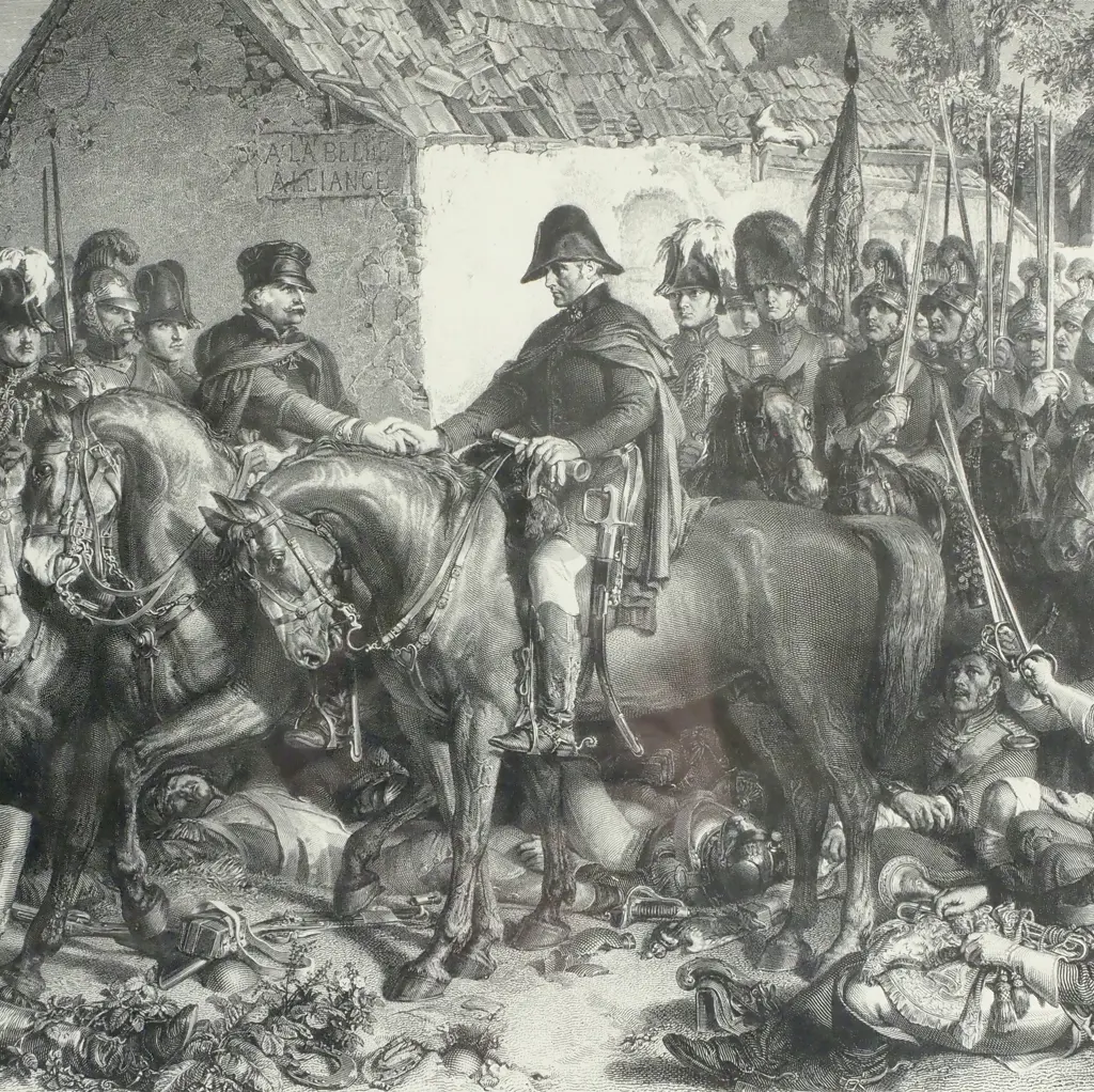 Wellington & Blucher meeting after the Battle of Waterloo - Engraving Image 1++
