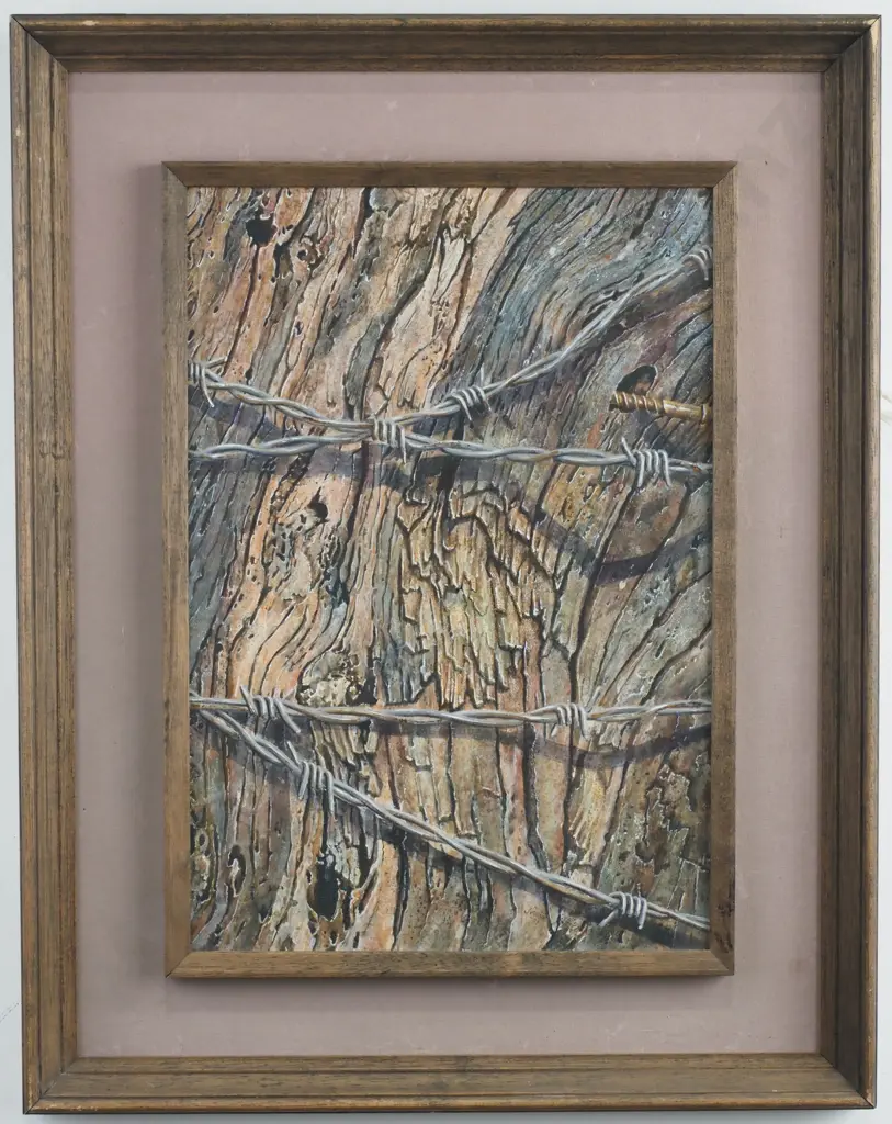 Ngaio - ' Tree bark & Barbed Wire Study', Gouache & Watercolour, 1987 Image 1++