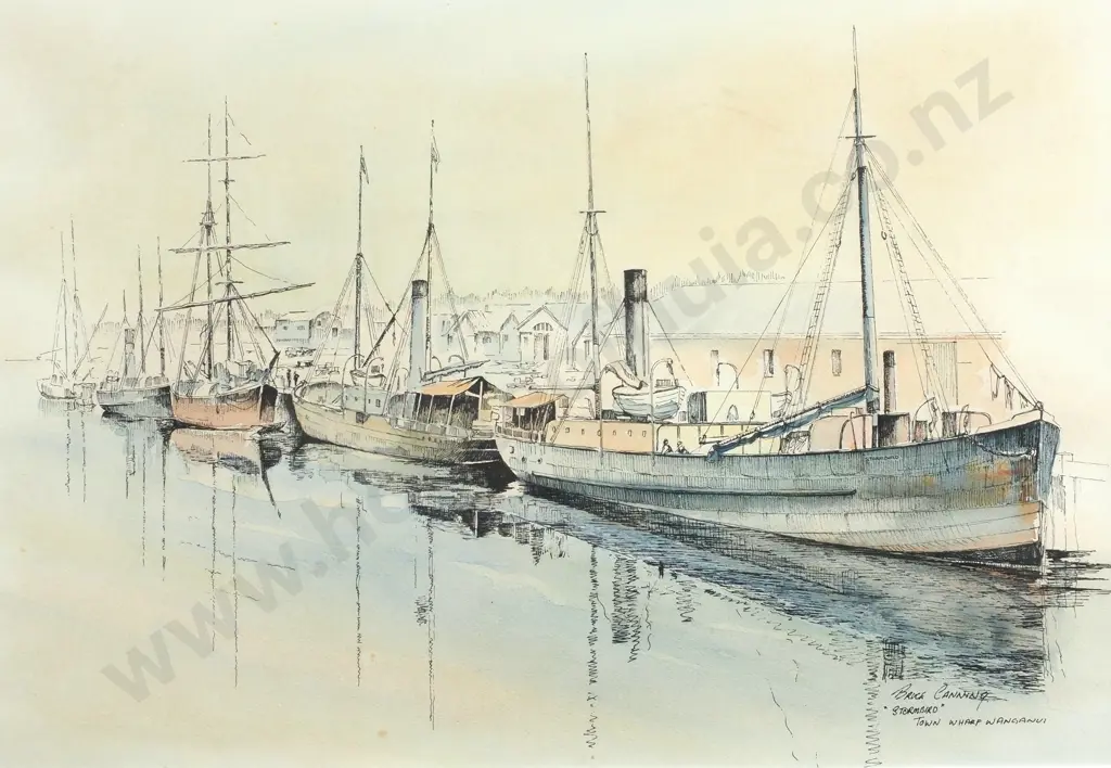 Bruce Canning - 'Stormbird & Town Wharf', Pen & Wash Image 1++