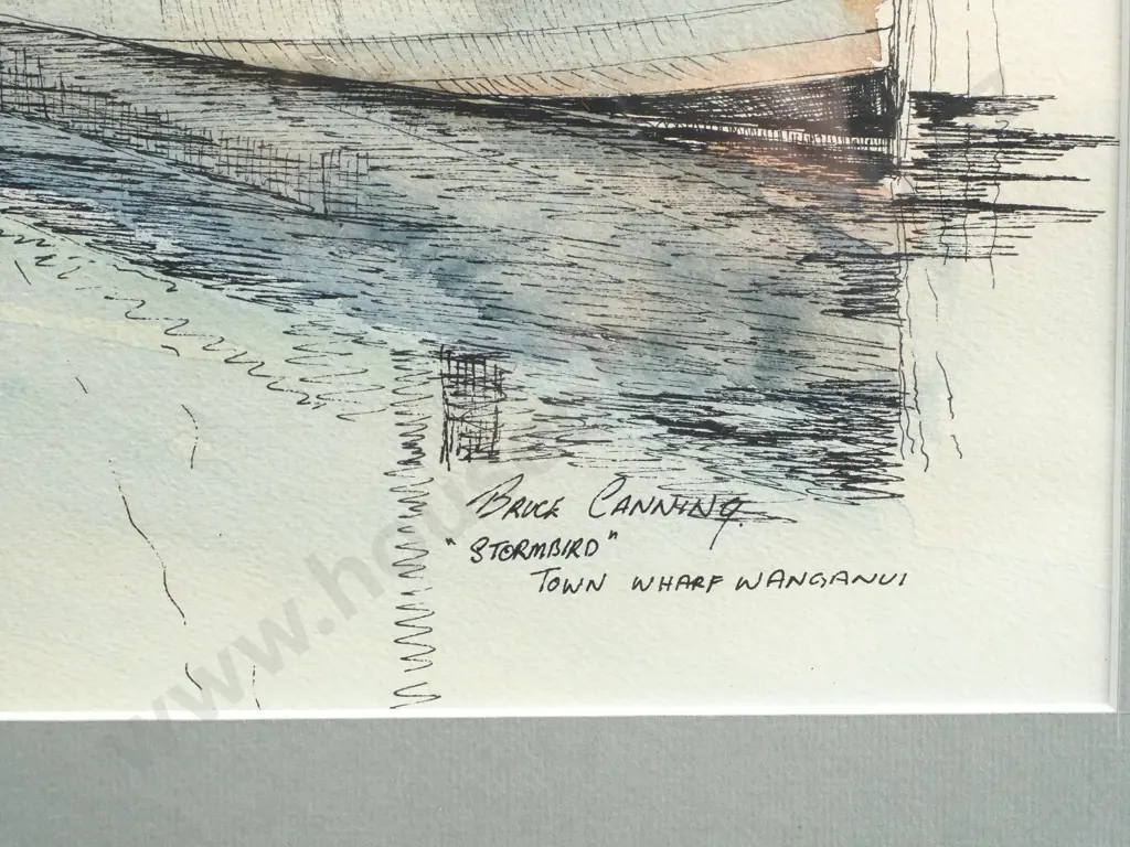 Bruce Canning - 'Stormbird & Town Wharf', Pen & Wash Image 1++