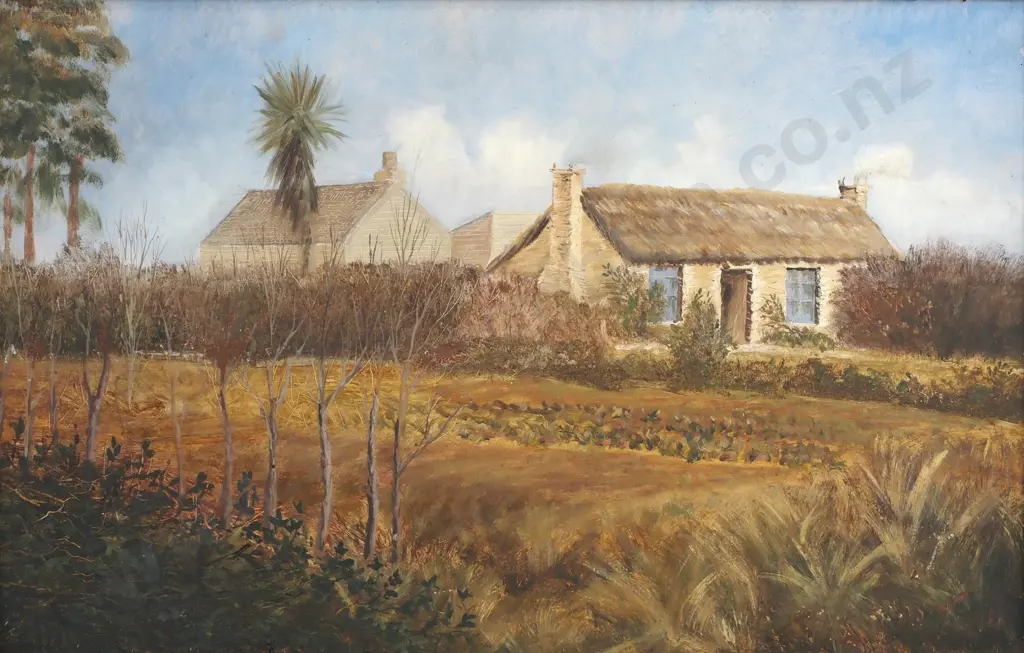 J Scott, Country Scene w Thatched Cottages, Oil on Board Image 1++