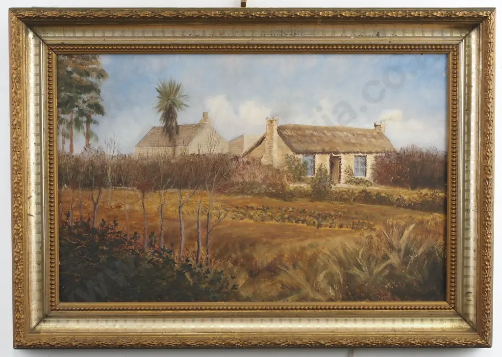 J Scott, Country Scene w Thatched Cottages, Oil on Board Image 1++