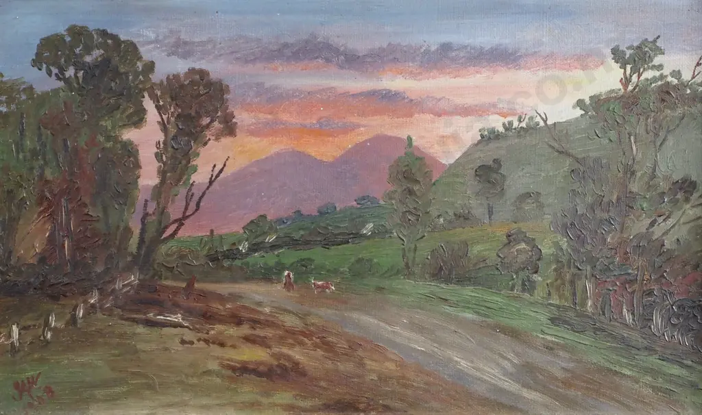 J A W - Country Scene w Cows, Oil Image 1++