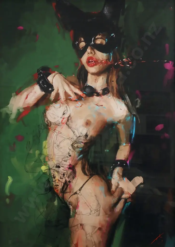Artist Indecipherable - Masked Nude, Print Image 1++