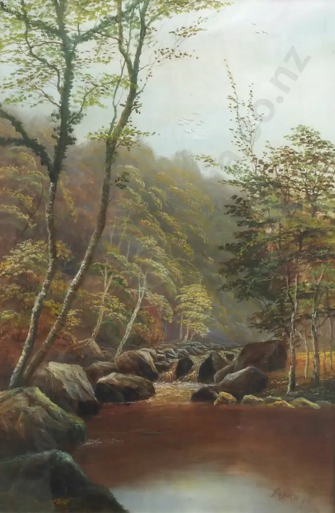 H W Baker - Colonial Landscape Scene, Oil Image 1++