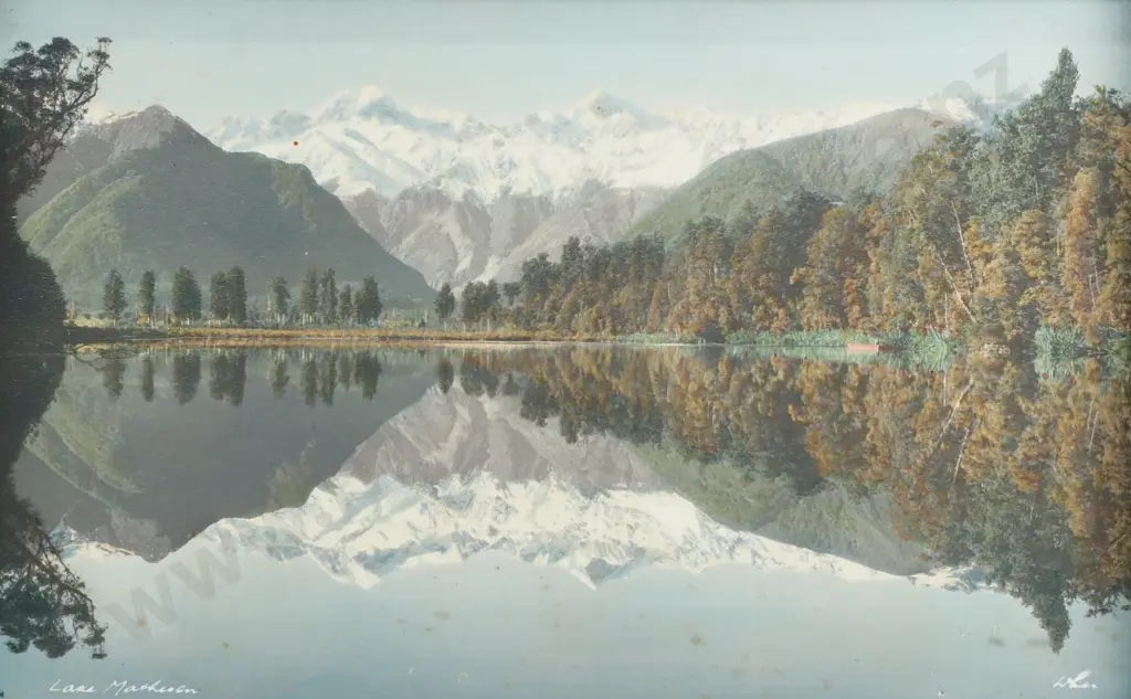 Whites Aviation - Lake Matheson, Hand Coloured Print Image 1++