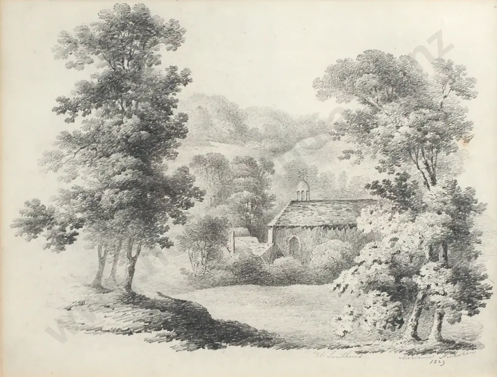 Georgian Landscape -  Graphite on Paper, 1829 Image 1++