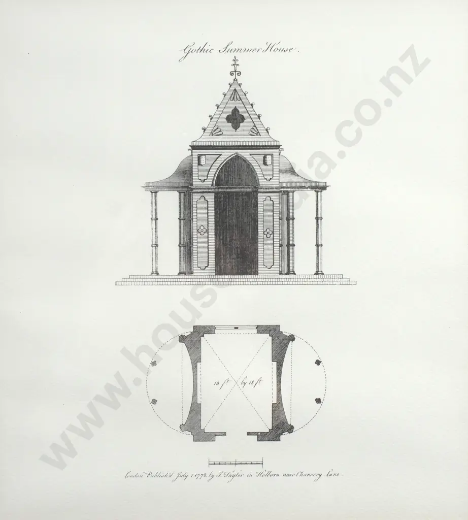 Vintage Print of a 'Gothic Summer House', I & J Taylor Image 1++