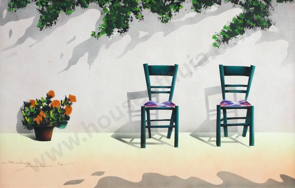 Michele Danielle ( France) - 'Green Chairs', Acrylic on Board Image 1++