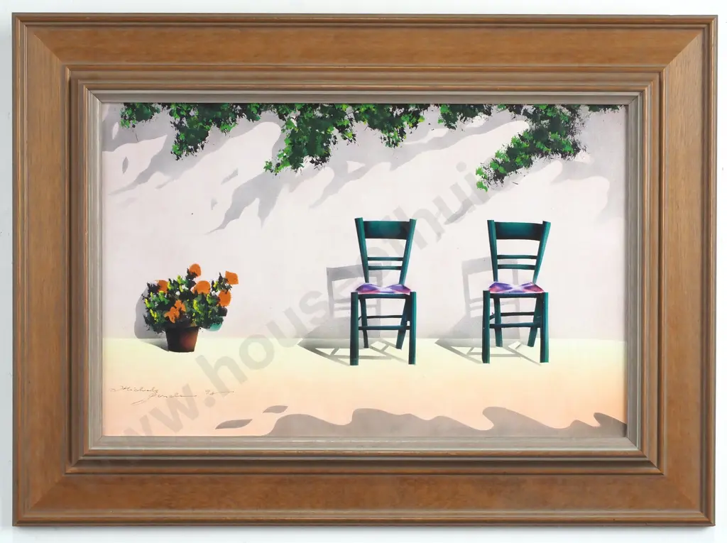 Michele Danielle ( France) - 'Green Chairs', Acrylic on Board Image 1++