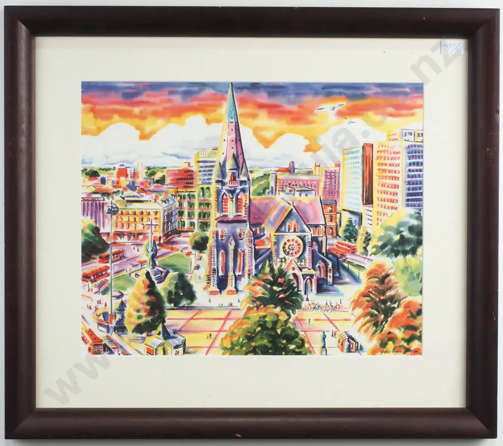 Julia Drake - 'Springtime Cathedral Square' Print Behind Glass Image 1++