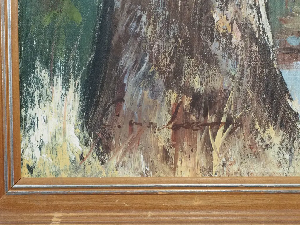 C M Lorrett - Australian Landscape w Gum Tree , Oil Image 1++