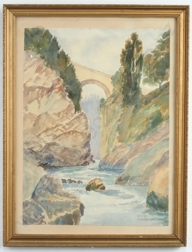 C Wickham -  Landscape w Bridge, Watercolour Image 1++