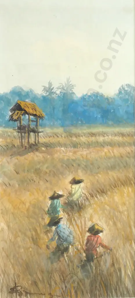 Rice Harvesting, Watercolour Image 1++
