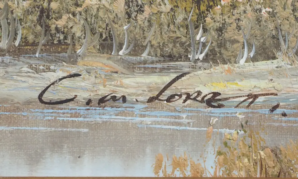 C M Lorrett - Australian Landscape w Gum Tree & Shed, Oil Image 1++
