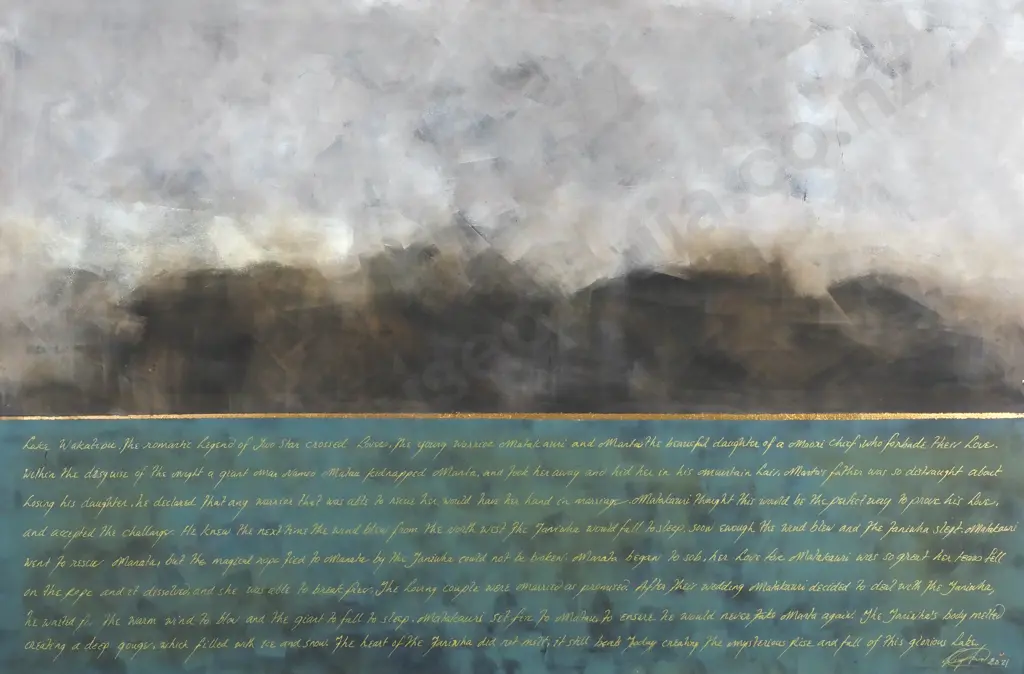'Star Crossed Lovers, Lake Wakatipu', Acrylic & Gold Paint on Board Image 1++