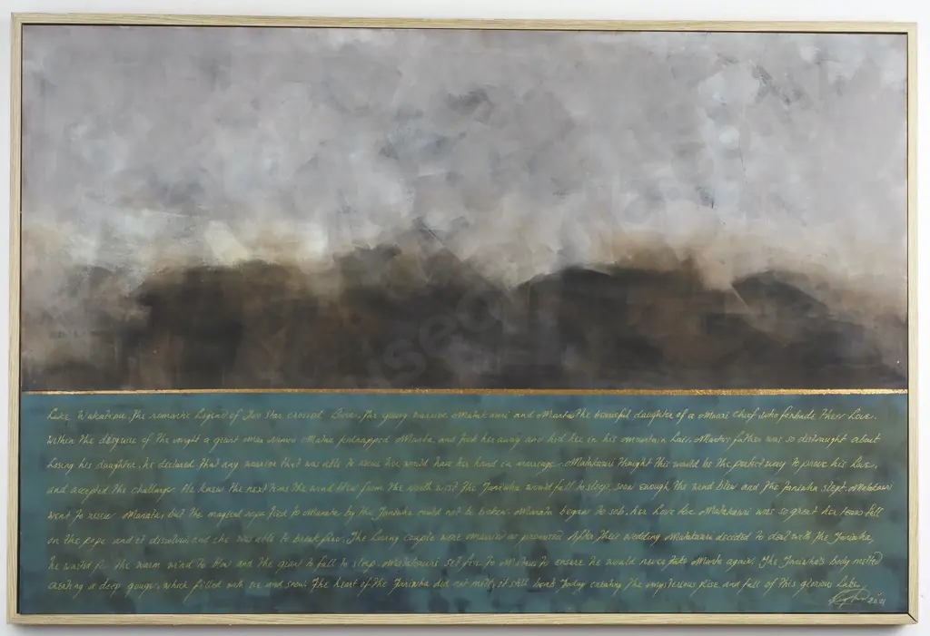 'Star Crossed Lovers, Lake Wakatipu', Acrylic & Gold Paint on Board Image 1++