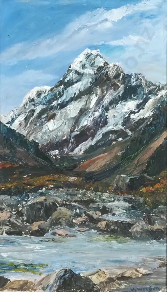 H Walden - Mountain Scene, Oil on Board Image 1++